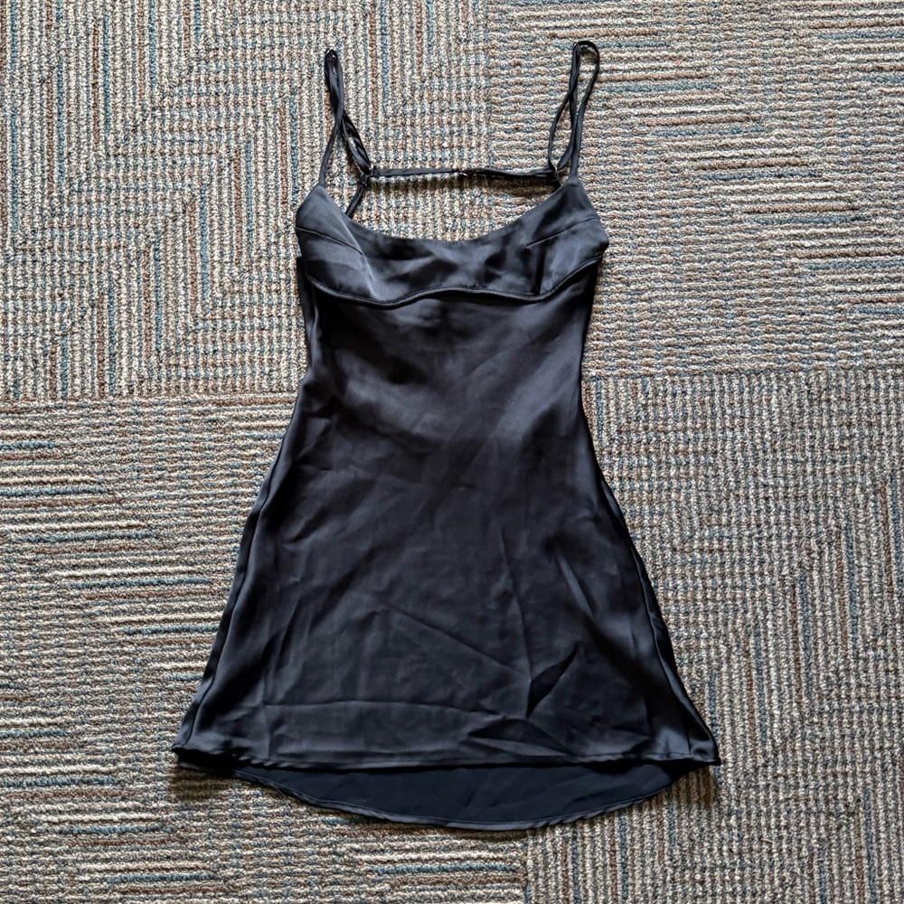 Zara Sleek Black Satin Mini Dress